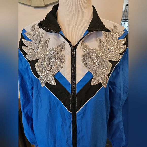 Victoria's Secret PINK •Size XS• Full Zip Windbreaker w/ Sequin Design Blue - Picture 6 of 11